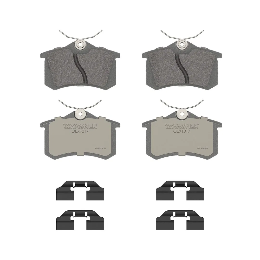 OEX1017 – WAGNER BRAKE Brake Pad, FMSI Number D1017-7920 Ceramic Set Of 4 With Pad Shims/ Abutment Clips/ Mounting Ha...